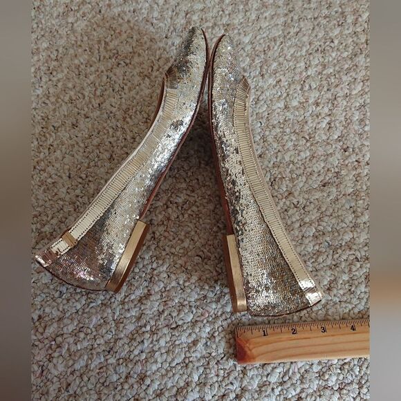 Rene Caovilla gold tone sequin satin ballet flat size 37.5 - Picture 14 of 16